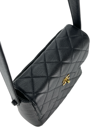 CHANEL - Black Caviar Matelasse Shoulder Bag Gold Hardware