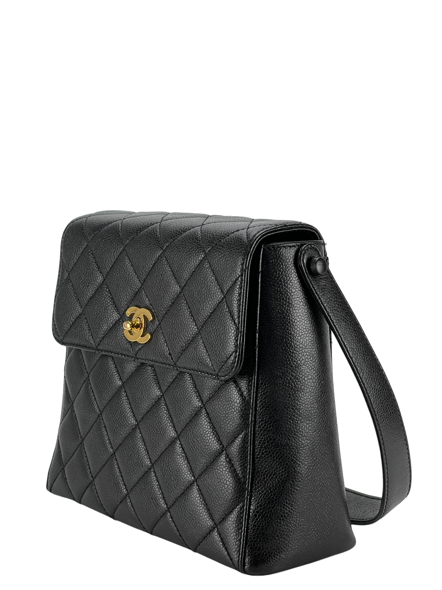 CHANEL - Black Caviar Matelasse Shoulder Bag Gold Hardware