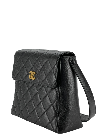 CHANEL - Black Caviar Matelasse Shoulder Bag Gold Hardware