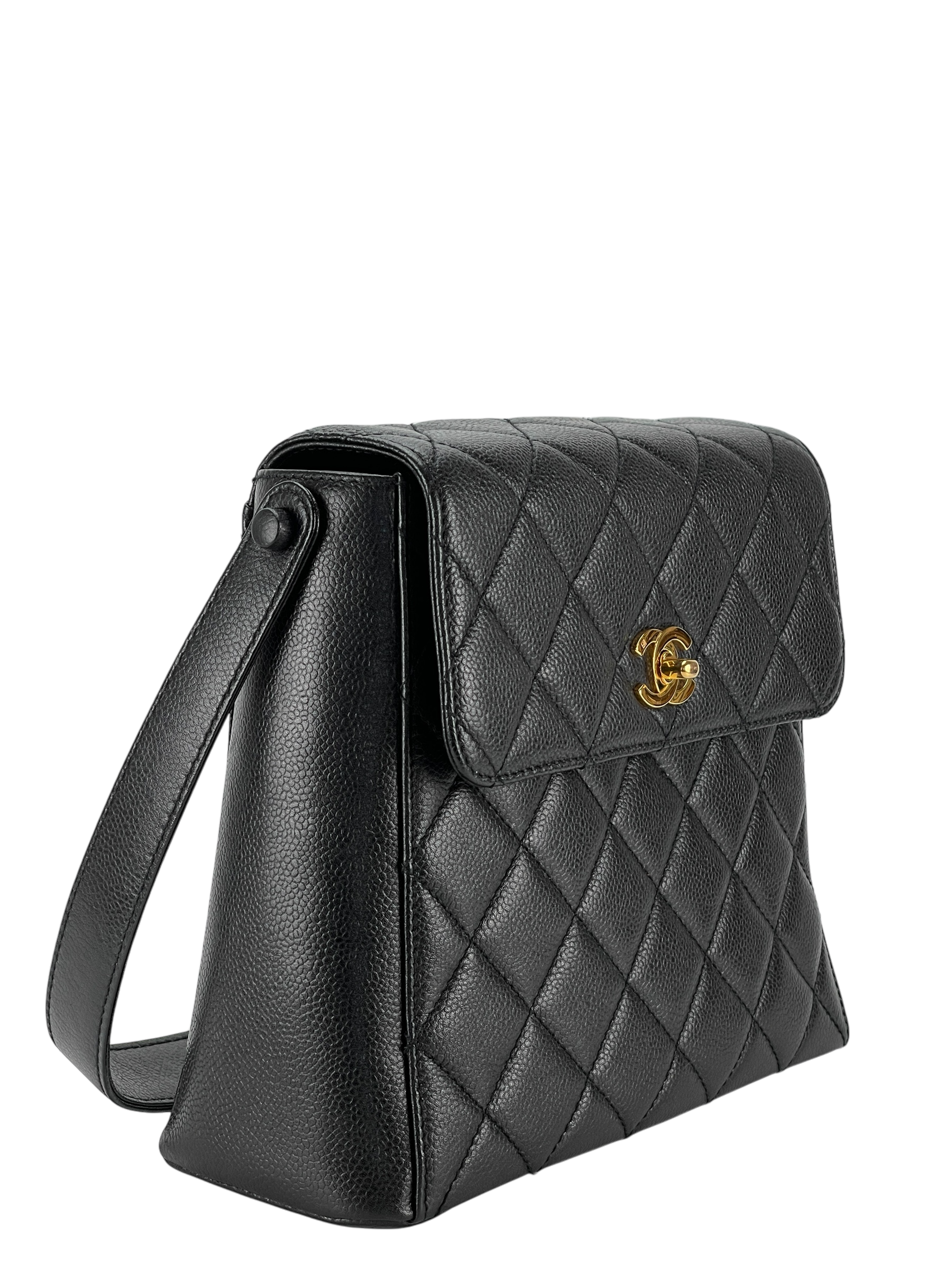 CHANEL - Black Caviar Matelasse Shoulder Bag Gold Hardware