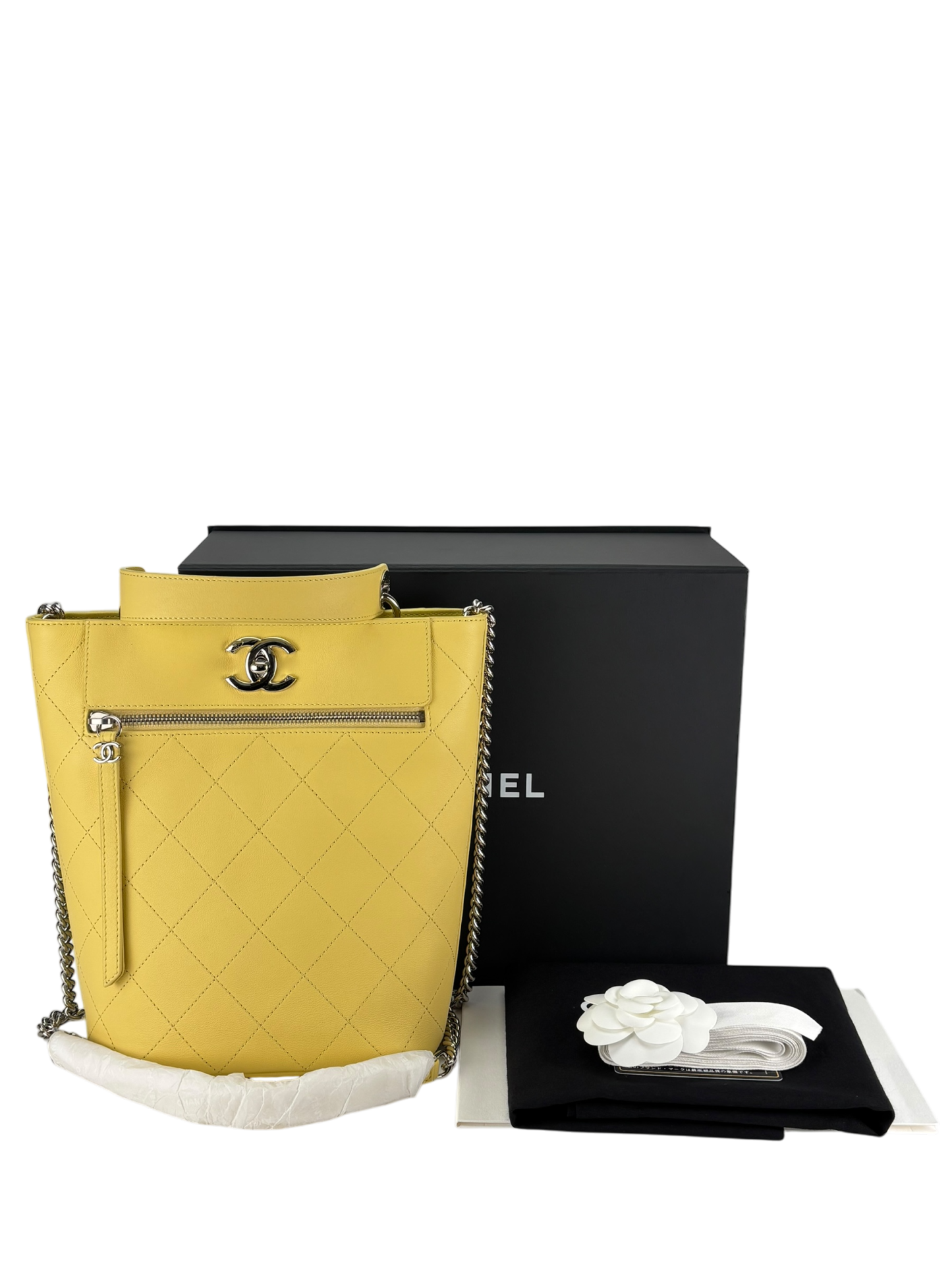 CHANEL - Yellow Coco Mark 2way Chain Shoulder Bag Bucket