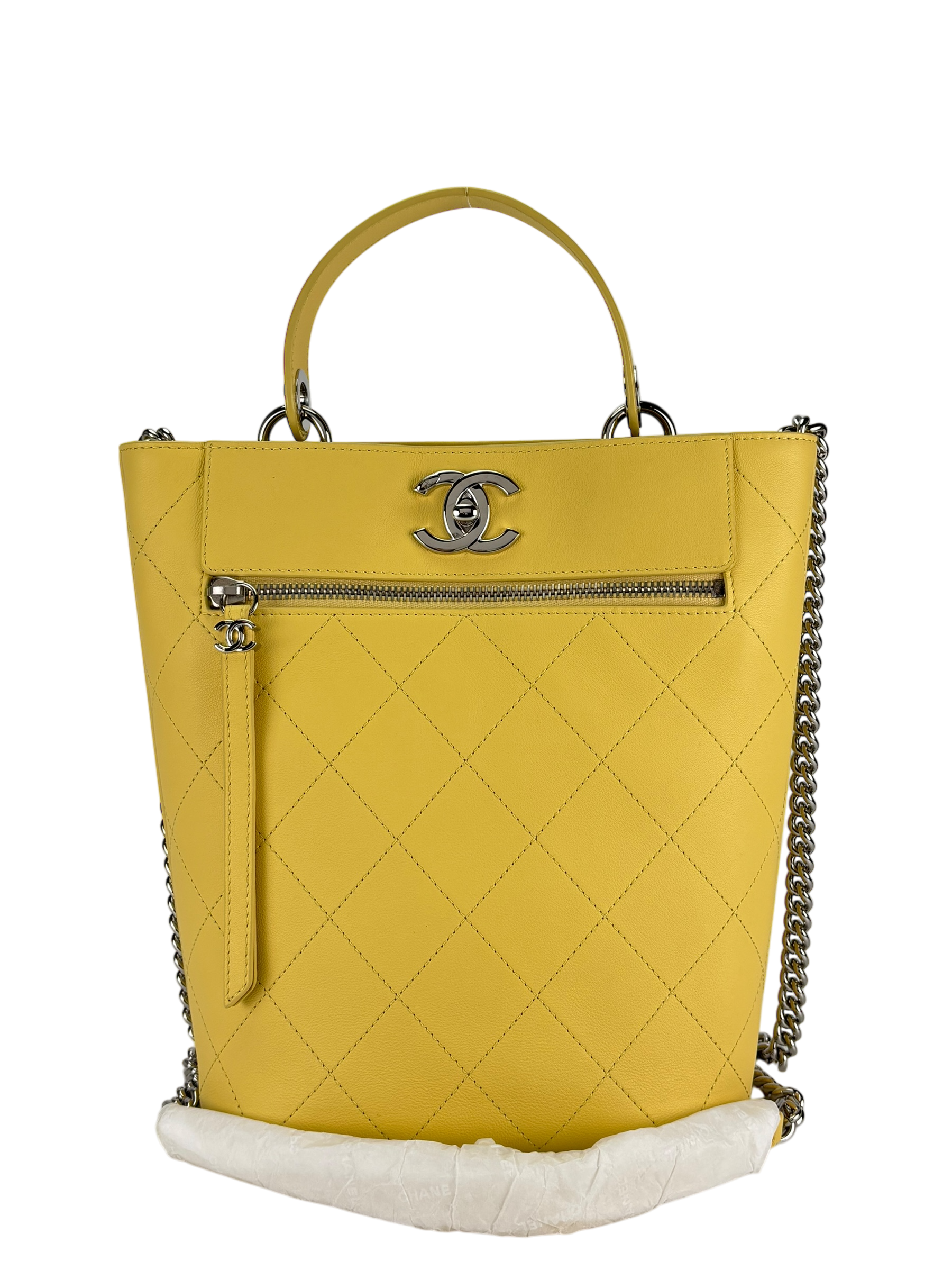 CHANEL - Yellow Coco Mark 2way Chain Shoulder Bag Bucket 