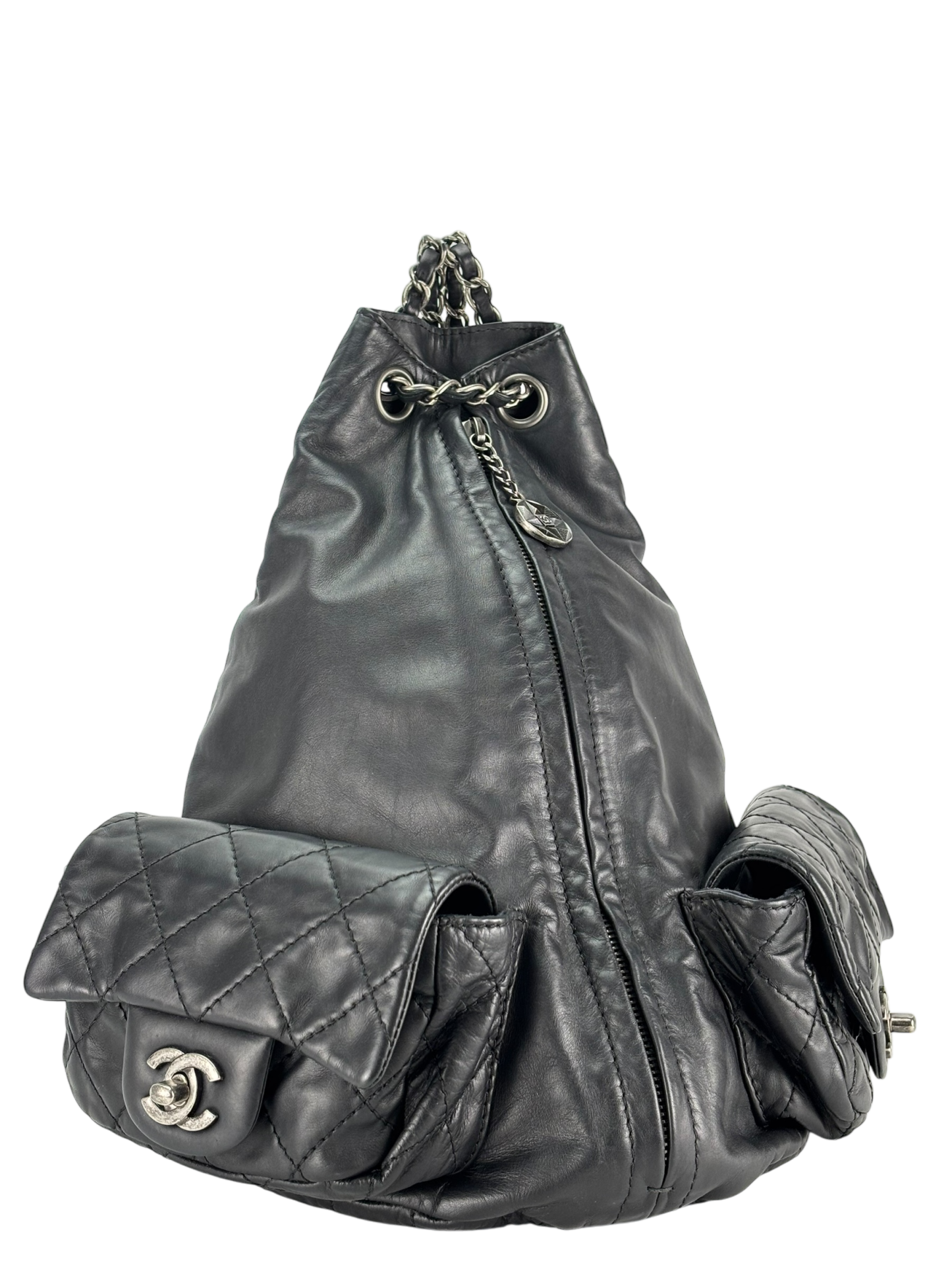 CHANEL - Black Lambskin Gunmetallic Hardware Matelasse Backpack