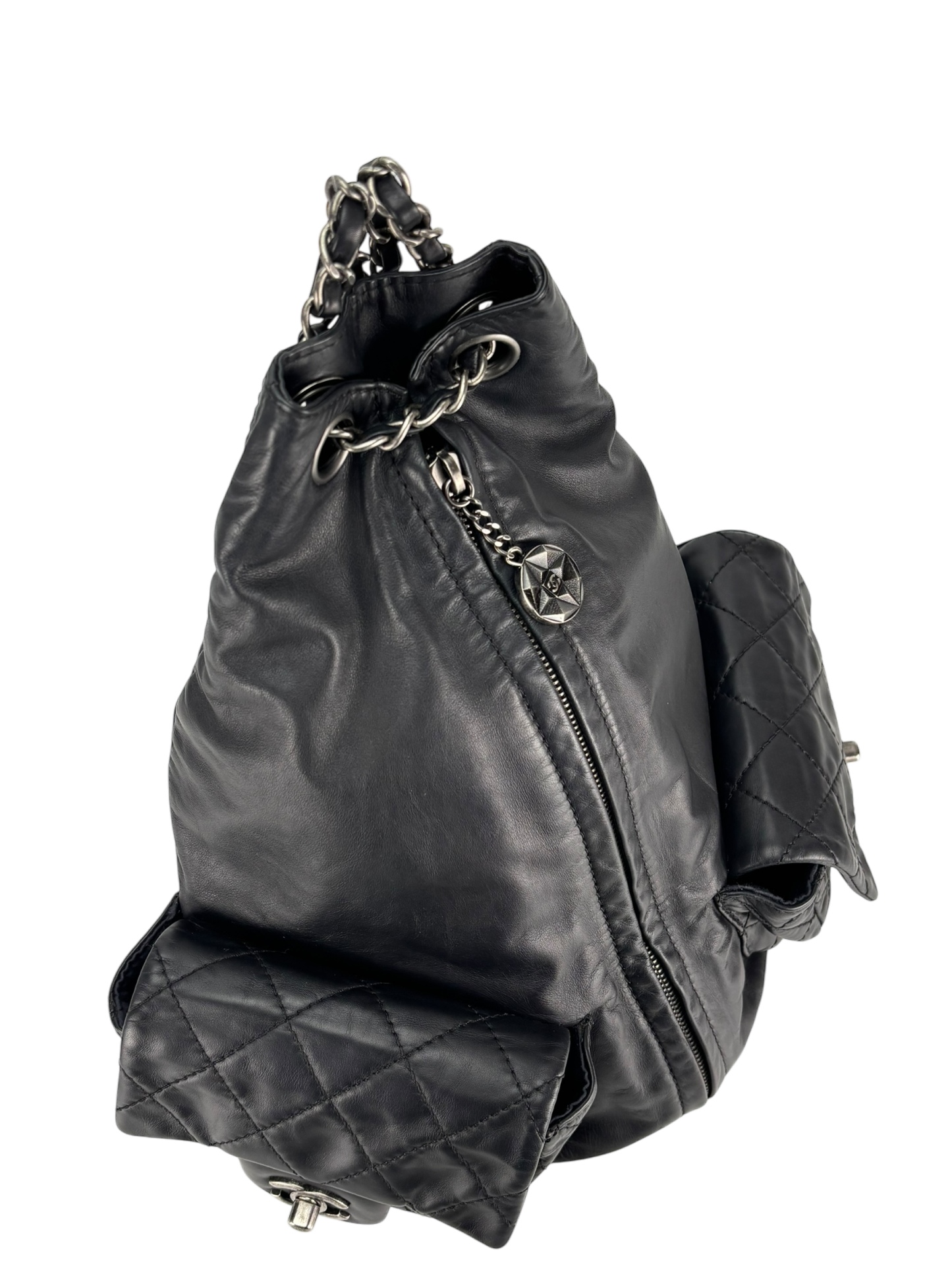 CHANEL - Black Lambskin Gunmetallic Hardware Matelasse Backpack
