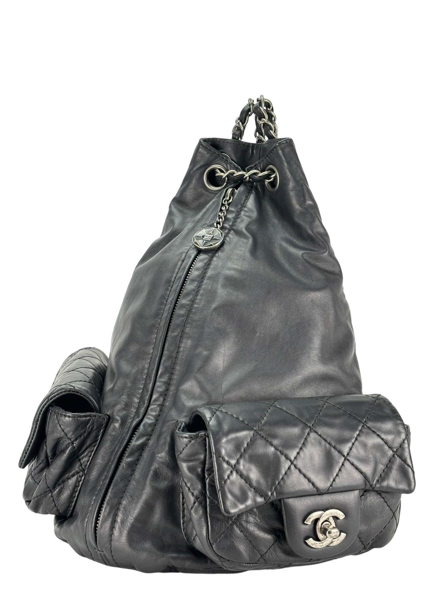 CHANEL - Black Lambskin Gunmetallic Hardware Matelasse Backpack