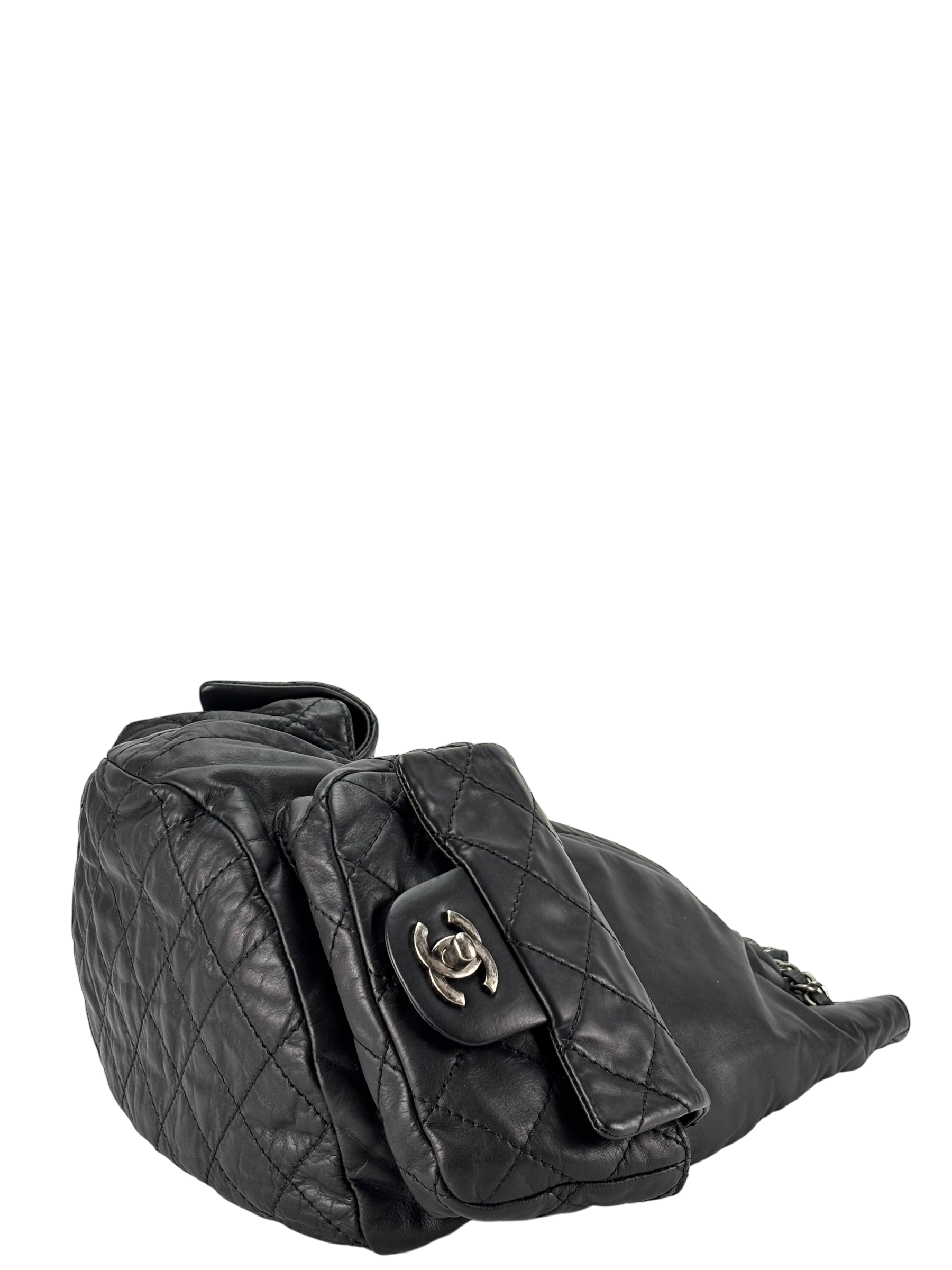 CHANEL - Black Lambskin Gunmetallic Hardware Matelasse Backpack