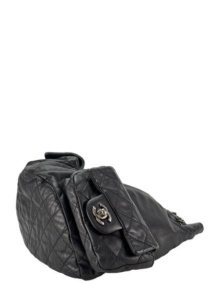 CHANEL - Black Lambskin Gunmetallic Hardware Matelasse Backpack 