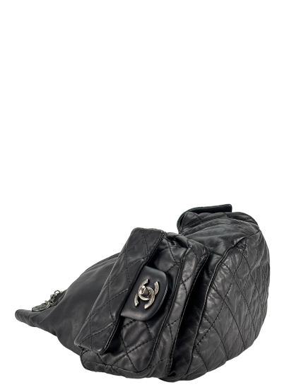 CHANEL - Black Lambskin Gunmetallic Hardware Matelasse Backpack 