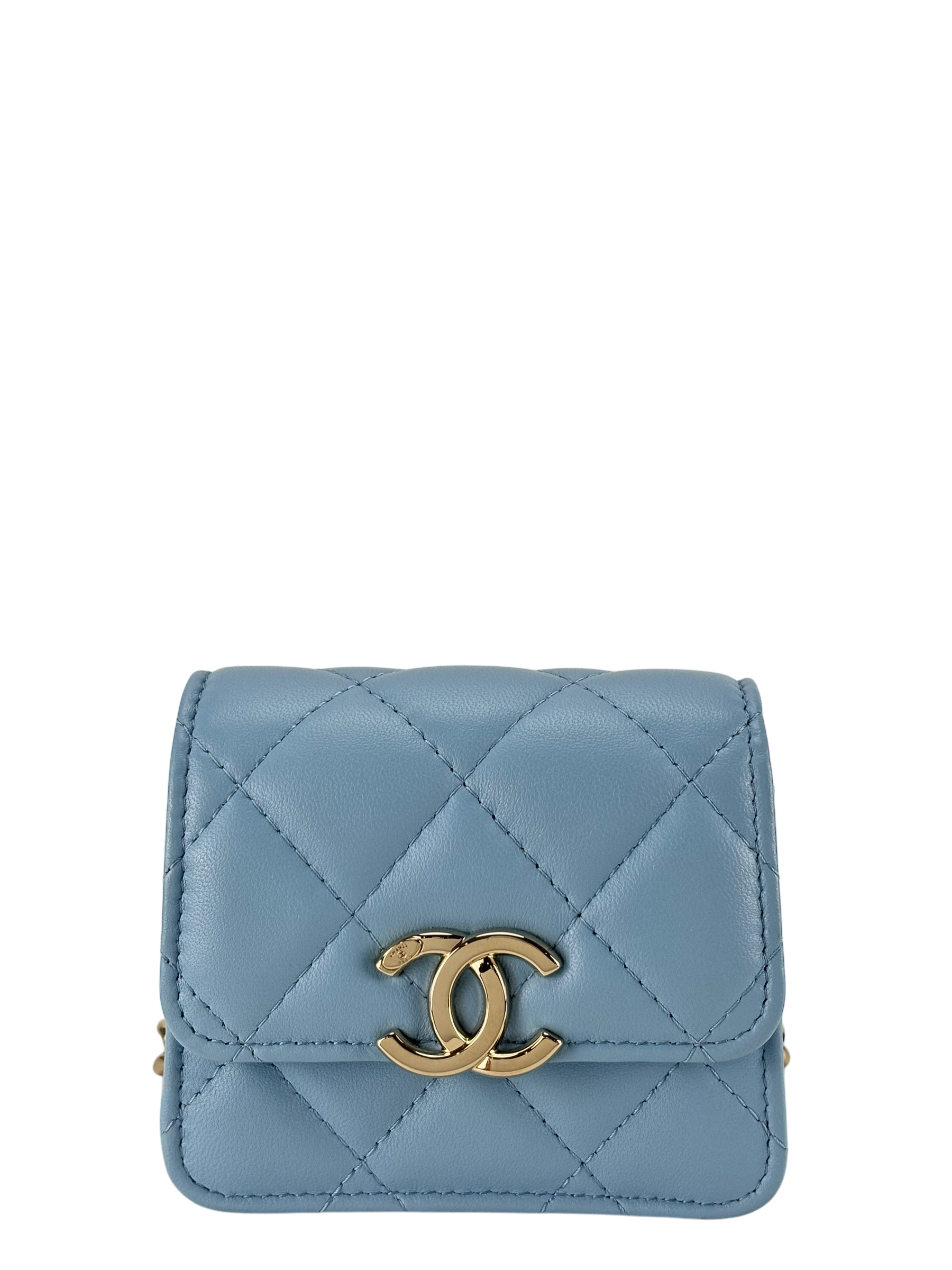 CHANEL - Mini Matelasse Chain Shoulder Bag Lambskin Light Blue