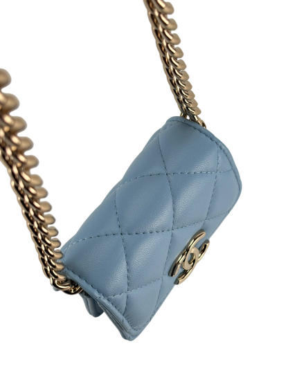 CHANEL - Mini Matelasse Chain Shoulder Bag Lambskin Light Blue