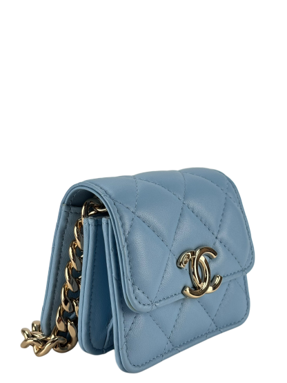 CHANEL - Mini Matelasse Chain Shoulder Bag Lambskin Light Blue