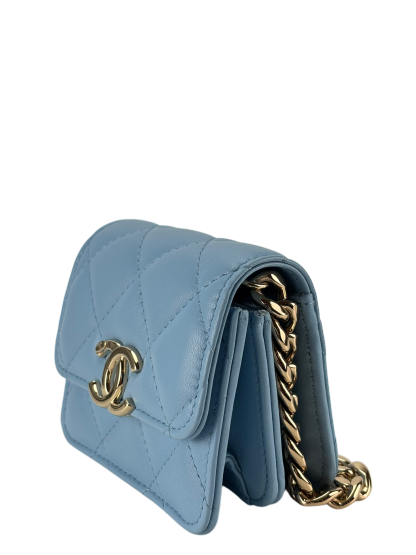 CHANEL - Mini Matelasse Chain Shoulder Bag Lambskin Light Blue
