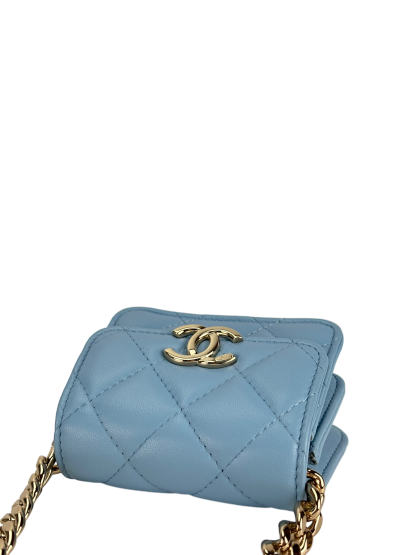CHANEL - Mini Matelasse Chain Shoulder Bag Lambskin Light Blue