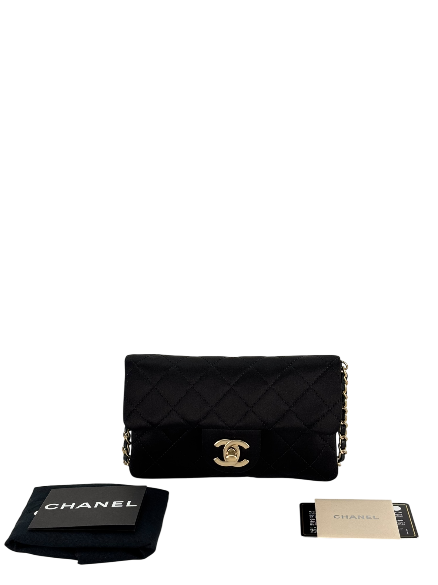 CHANEL - Mini Matelasse Satin Chain Shoulder Bag Pochette Black