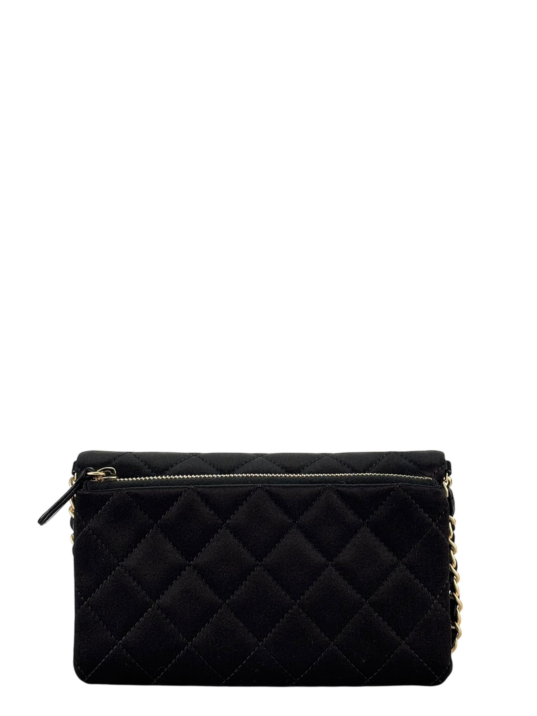CHANEL - Mini Matelasse Satin Chain Shoulder Bag Pochette Black