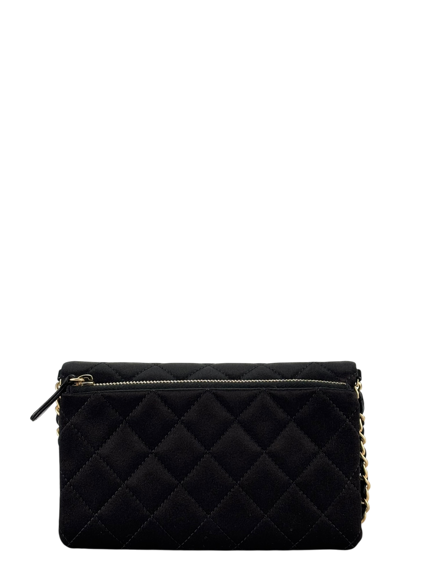 CHANEL - Mini Matelasse Satin Chain Shoulder Bag Pochette Black