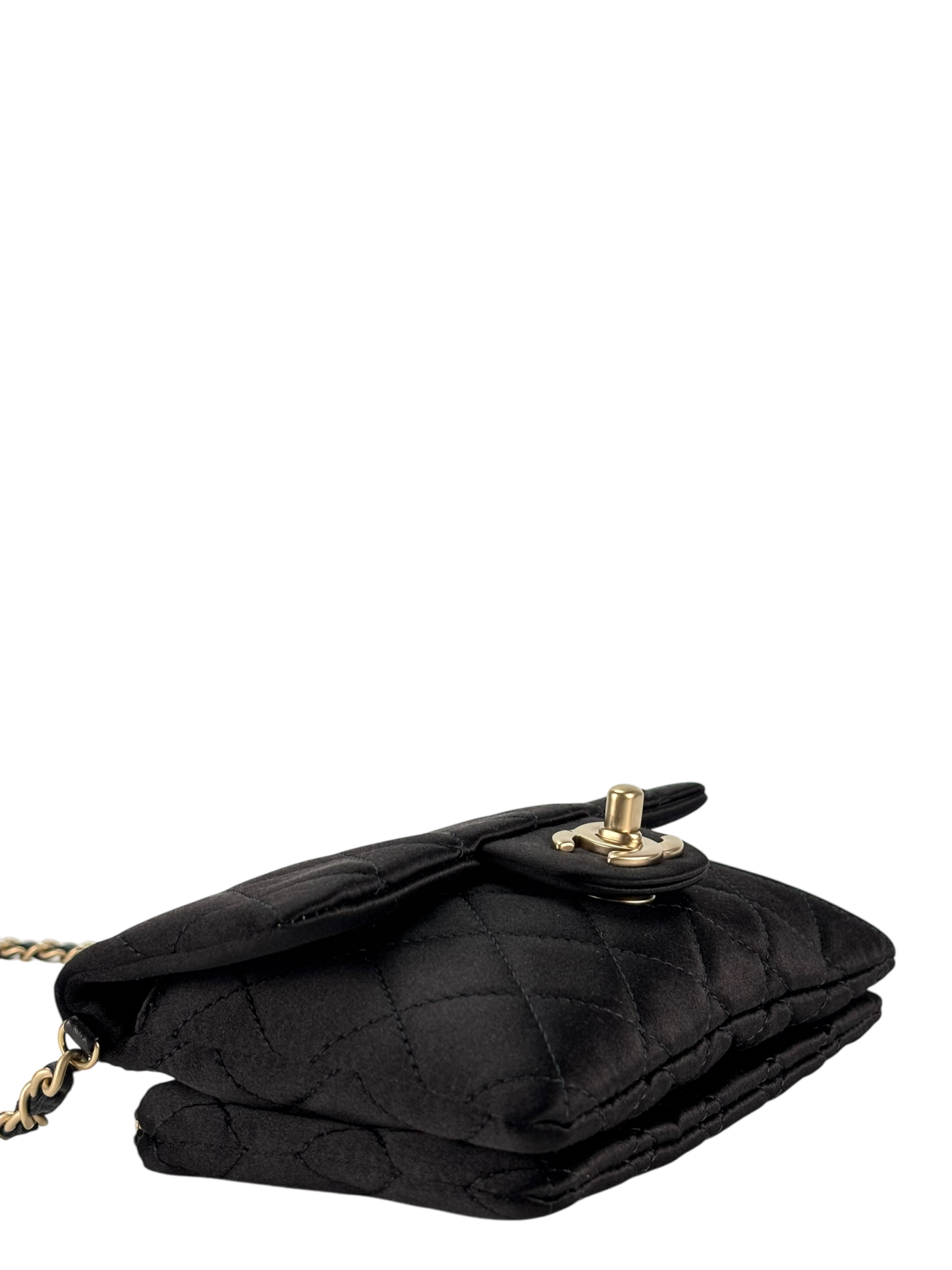 CHANEL - Mini Matelasse Satin Chain Shoulder Bag Pochette Black