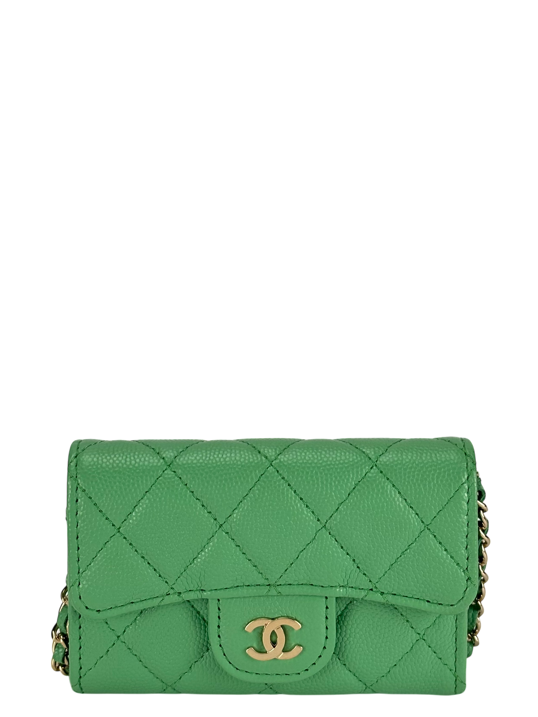 CHANEL - Green Caviar Leather 2way Card holder Chain Shoulder Bag