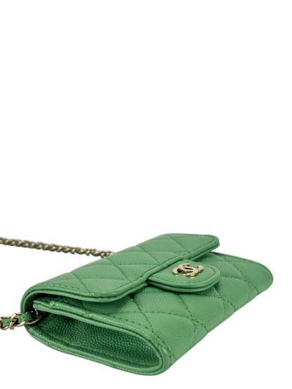 CHANEL - Green Caviar Leather 2way Card holder Chain Shoulder Bag