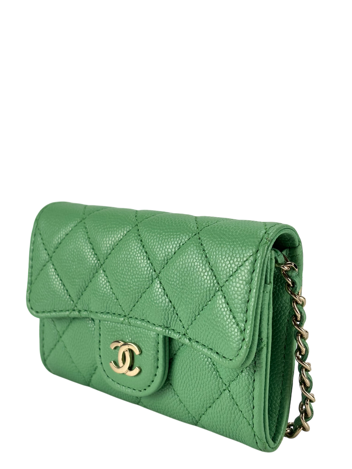 CHANEL - Green Caviar Leather 2way Card holder Chain Shoulder Bag