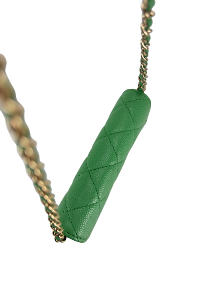 CHANEL - Green Caviar Leather 2way Card holder Chain Shoulder Bag