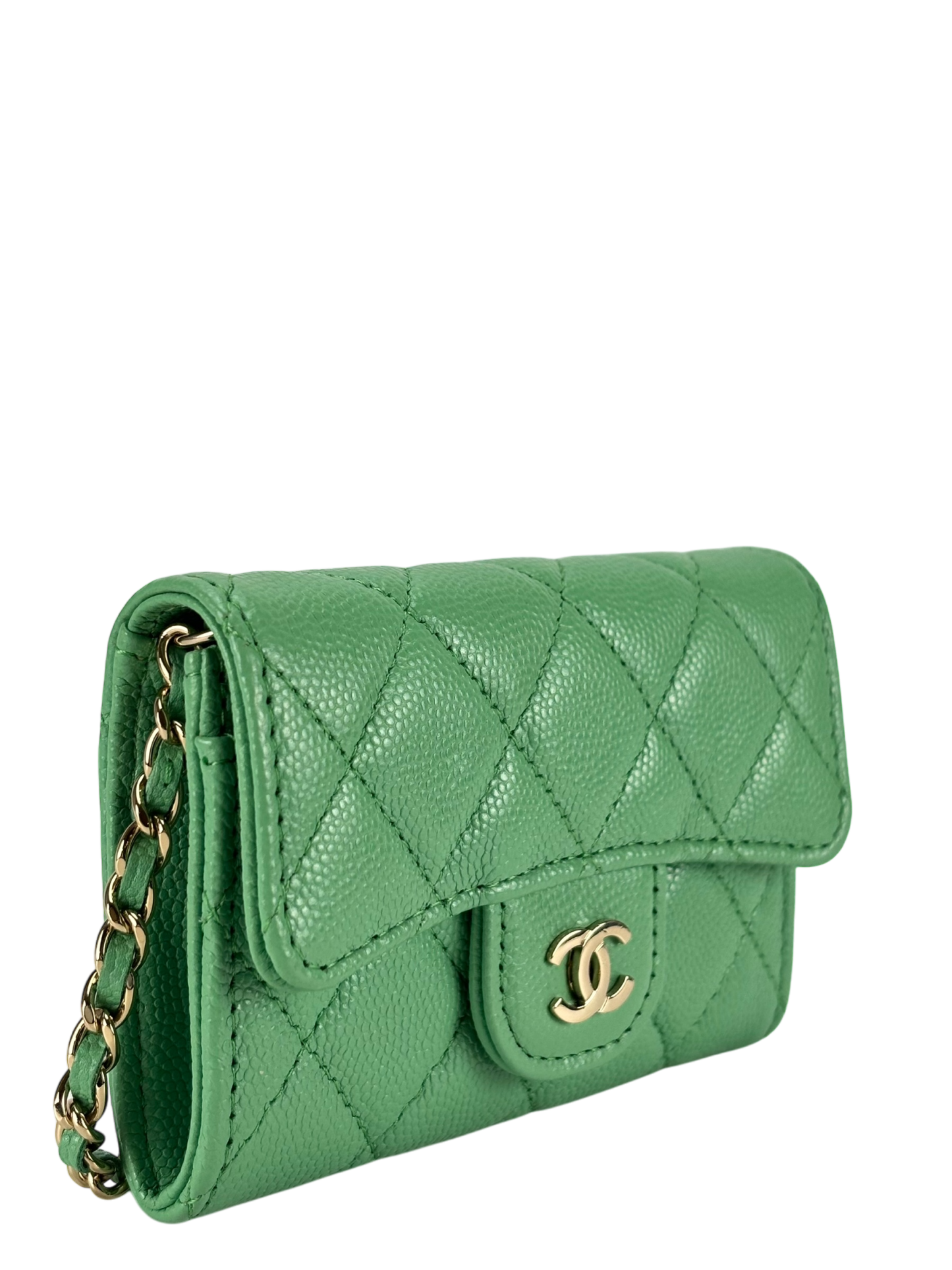 CHANEL - Green Caviar Leather 2way Card holder Chain Shoulder Bag