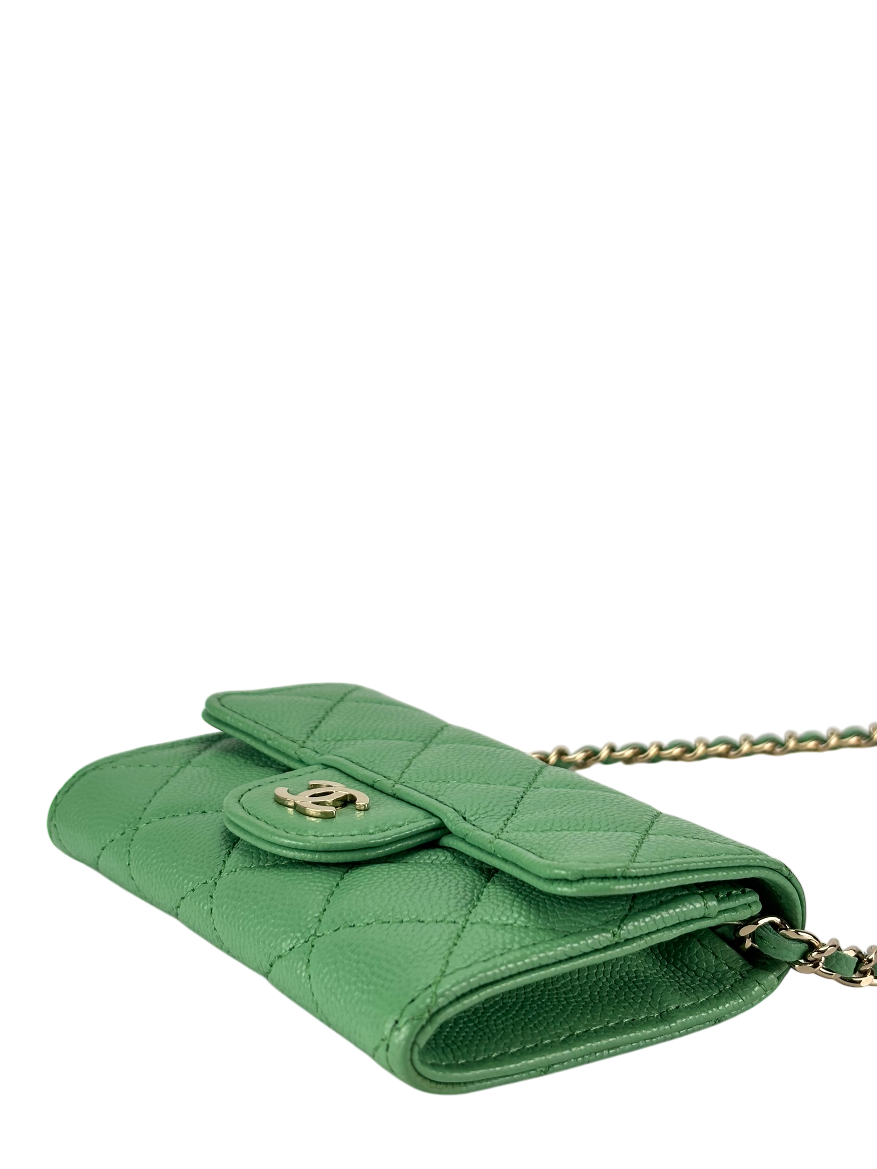 CHANEL - Green Caviar Leather 2way Card holder Chain Shoulder Bag
