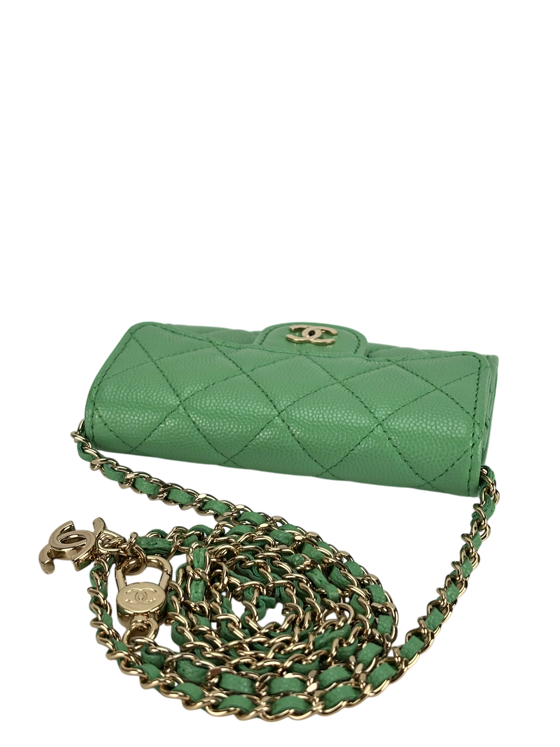 CHANEL - Green Caviar Leather 2way Card holder Chain Shoulder Bag