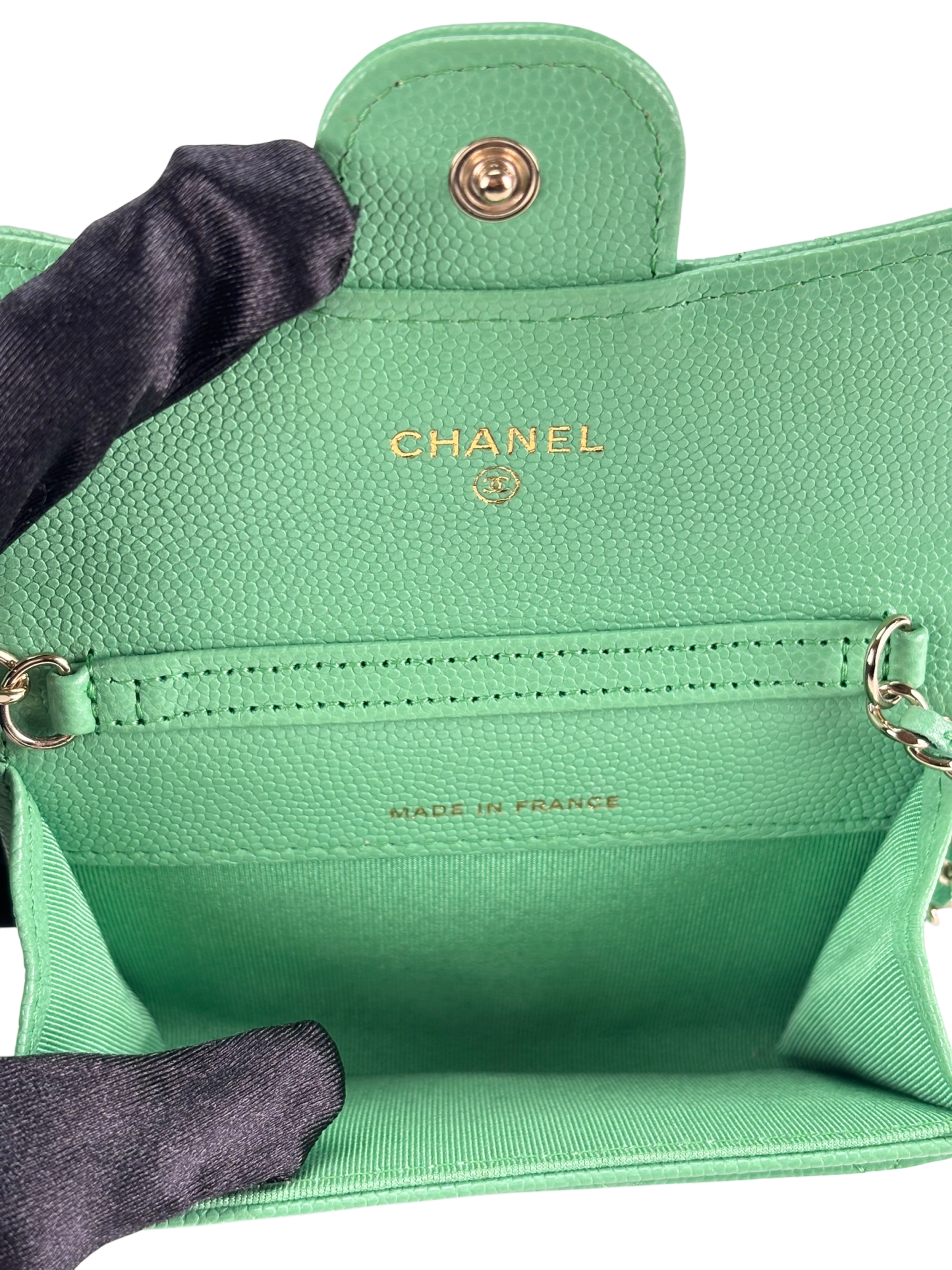 CHANEL - Green Caviar Leather 2way Card holder Chain Shoulder Bag