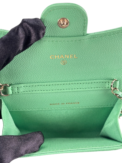 CHANEL - Green Caviar Leather 2way Card holder Chain Shoulder Bag