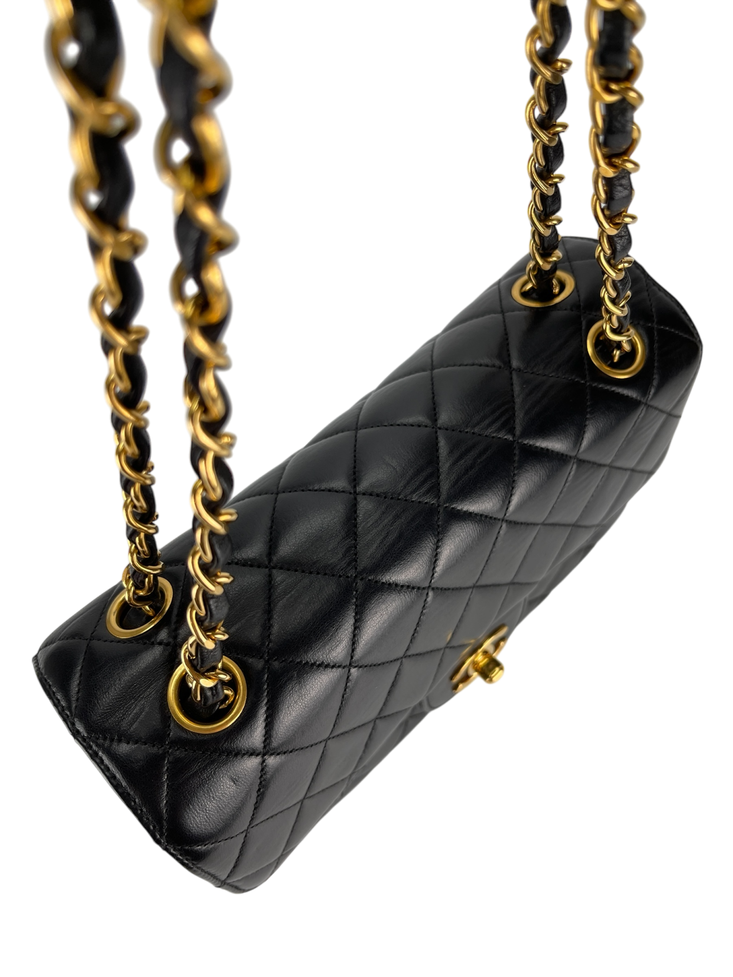 CHANEL - Double FaceSmall Classic Double Flap Bag Black Lambskin Gold Hardware (CF23)