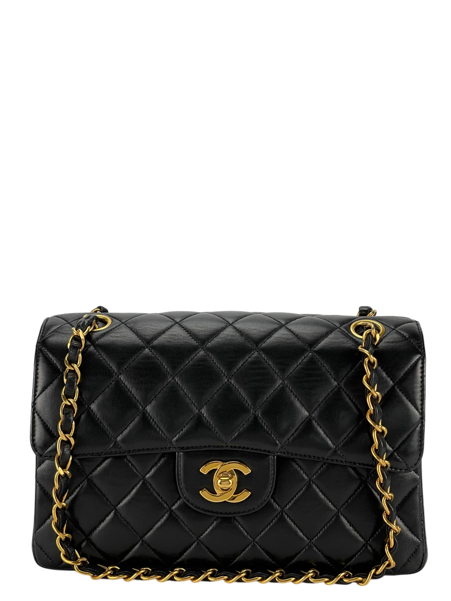 CHANEL - Double FaceSmall Classic Double Flap Bag Black Lambskin Gold Hardware (CF23)