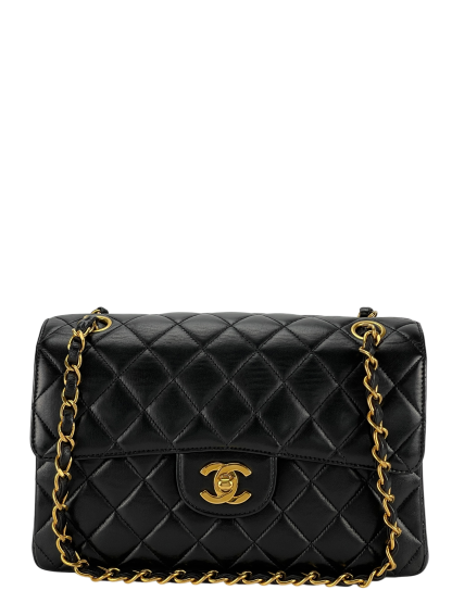 CHANEL - Double FaceSmall Classic Double Flap Bag Black Lambskin Gold Hardware (CF23)
