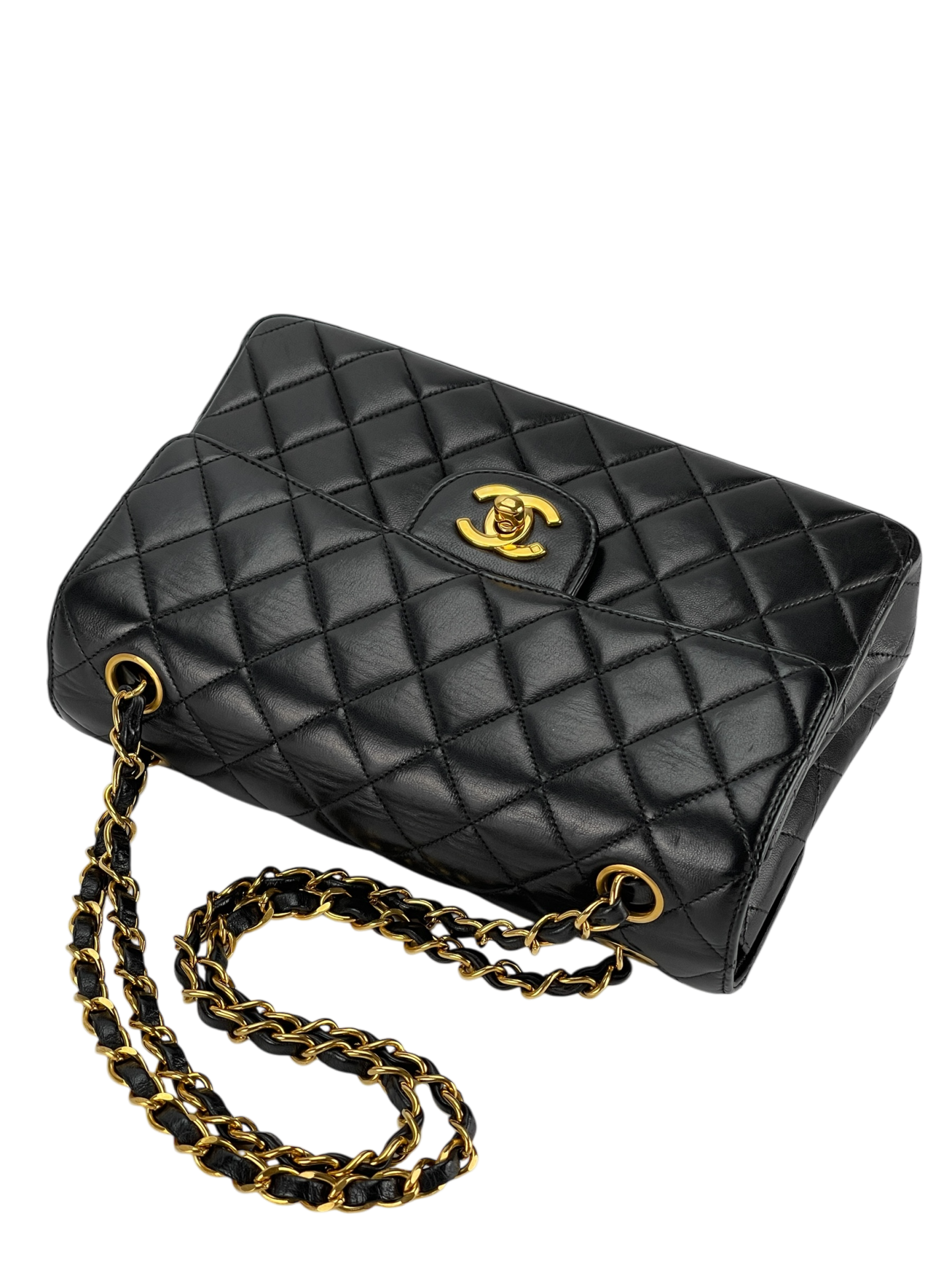 CHANEL - Double FaceSmall Classic Double Flap Bag Black Lambskin Gold Hardware (CF23)