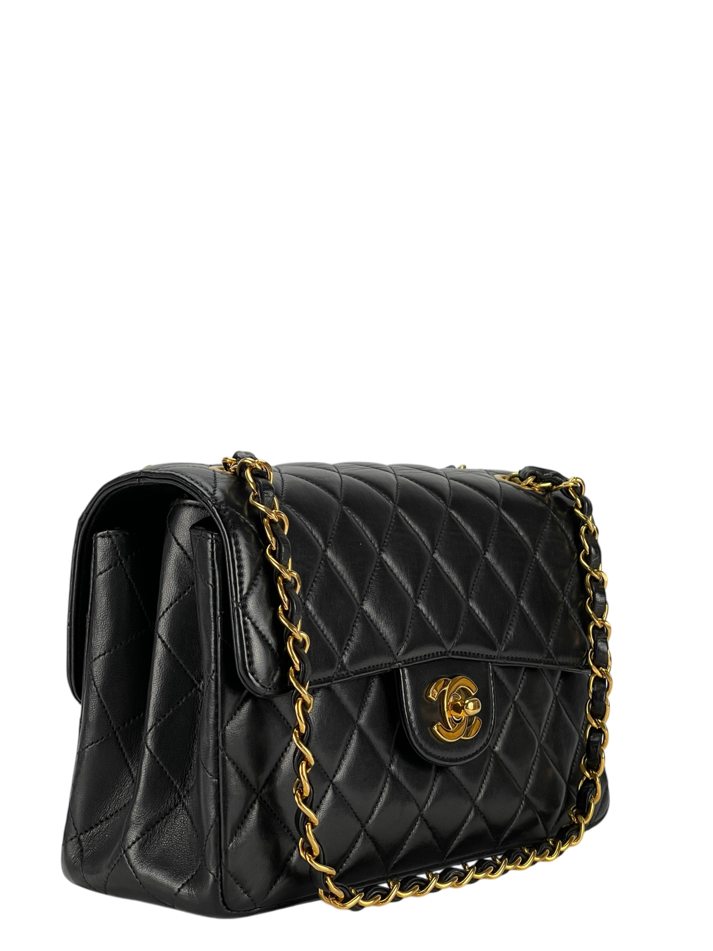 CHANEL - Double FaceSmall Classic Double Flap Bag Black Lambskin Gold Hardware (CF23)