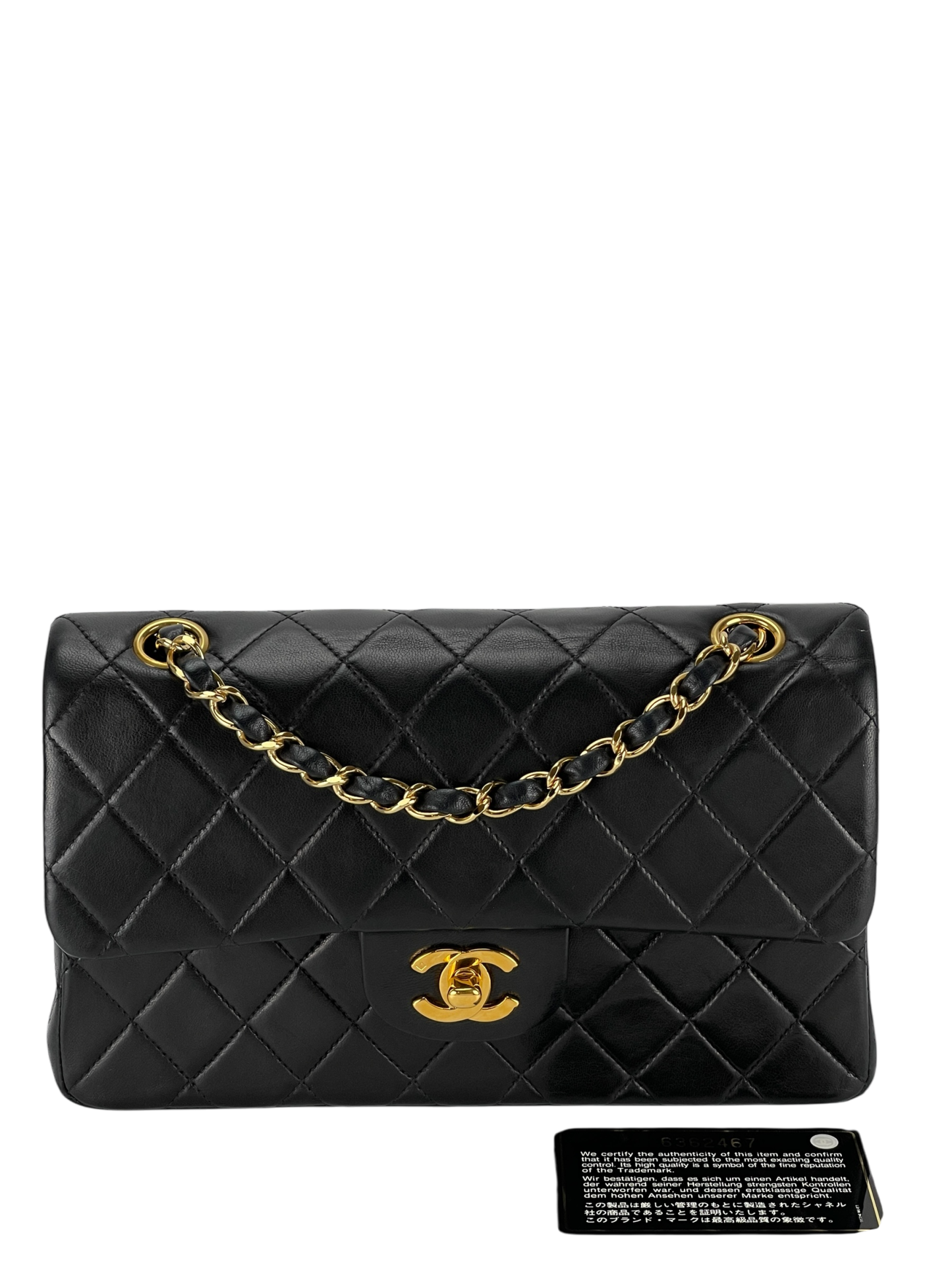 CHANEL - Small Classic Double Flap Bag Black Lambskin Gold Hardware (CF23)