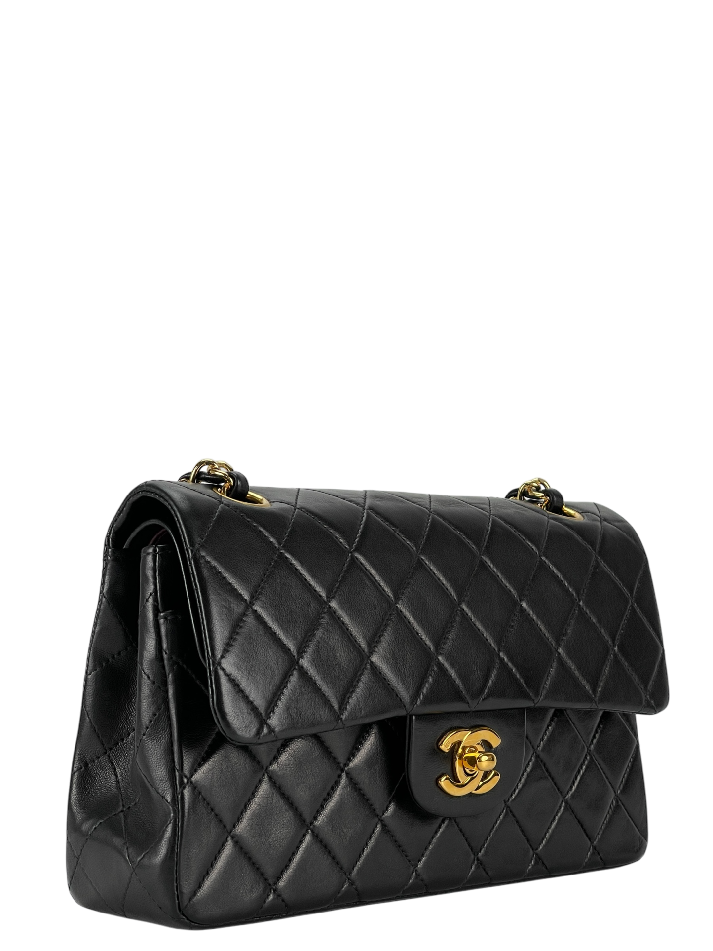 CHANEL - Small Classic Double Flap Bag Black Lambskin Gold Hardware (CF23)