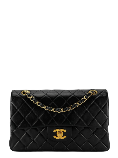 CHANEL - Small Classic Double Flap Bag Black Lambskin Gold Hardware (CF23)