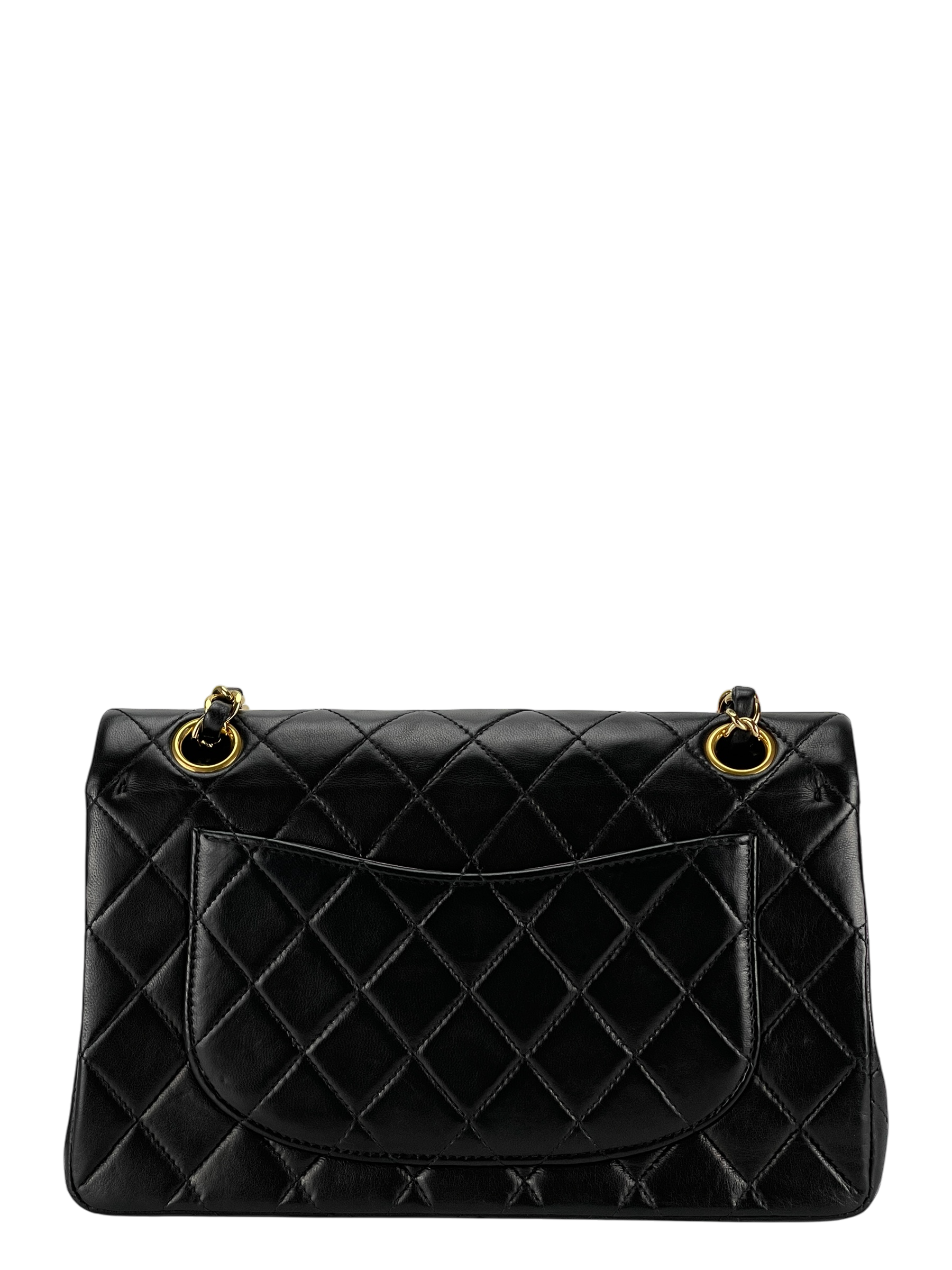 CHANEL - Small Classic Double Flap Bag Black Lambskin Gold Hardware (CF23)