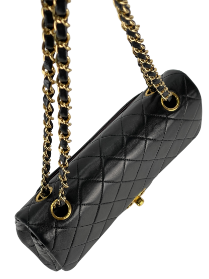 CHANEL - Small Classic Double Flap Bag Black Lambskin Gold Hardware (CF23)