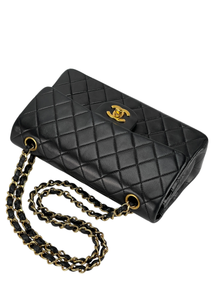 CHANEL - Small Classic Double Flap Bag Black Lambskin Gold Hardware (CF23)
