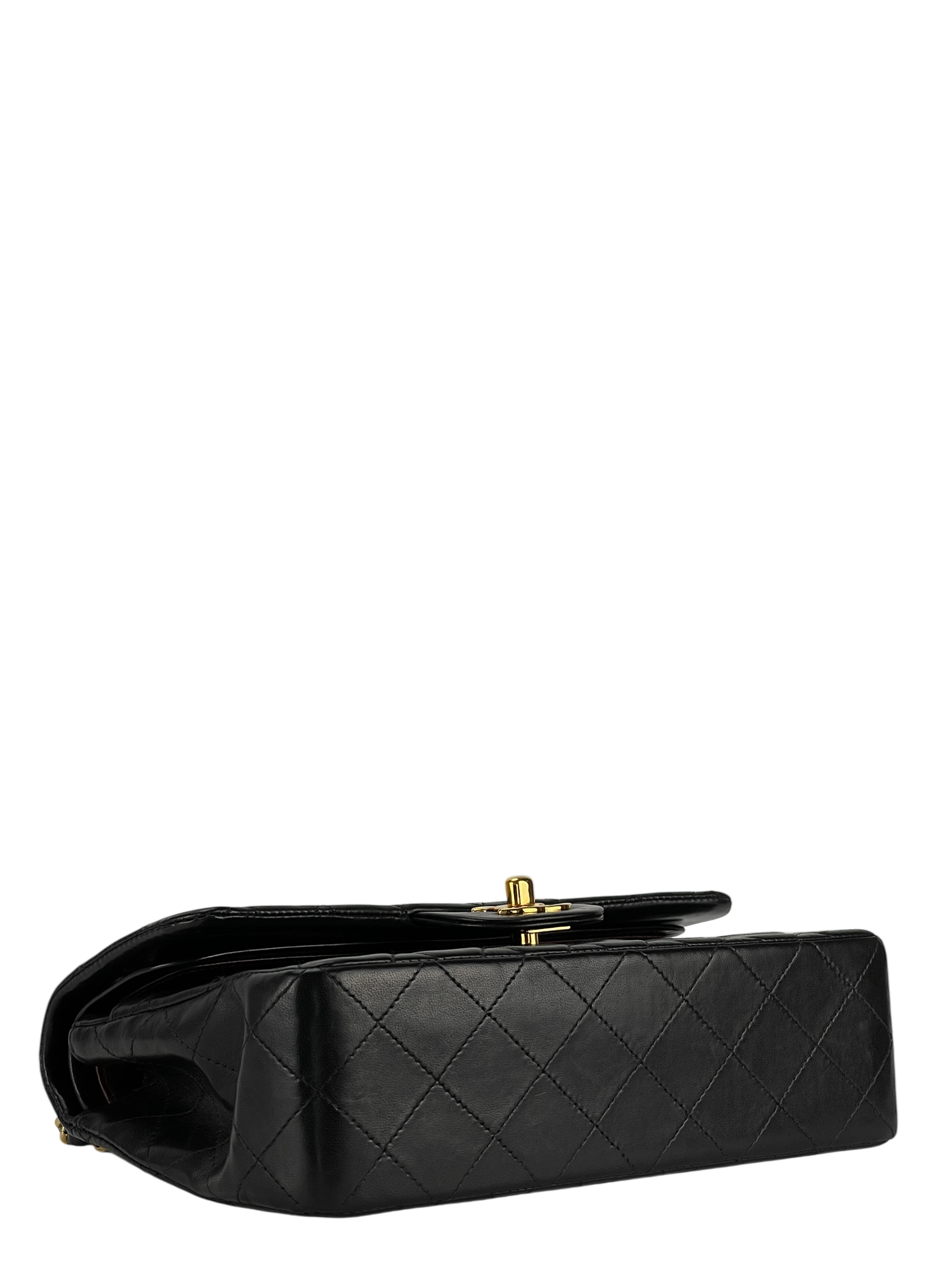 CHANEL - Small Classic Double Flap Bag Black Lambskin Gold Hardware (CF23)