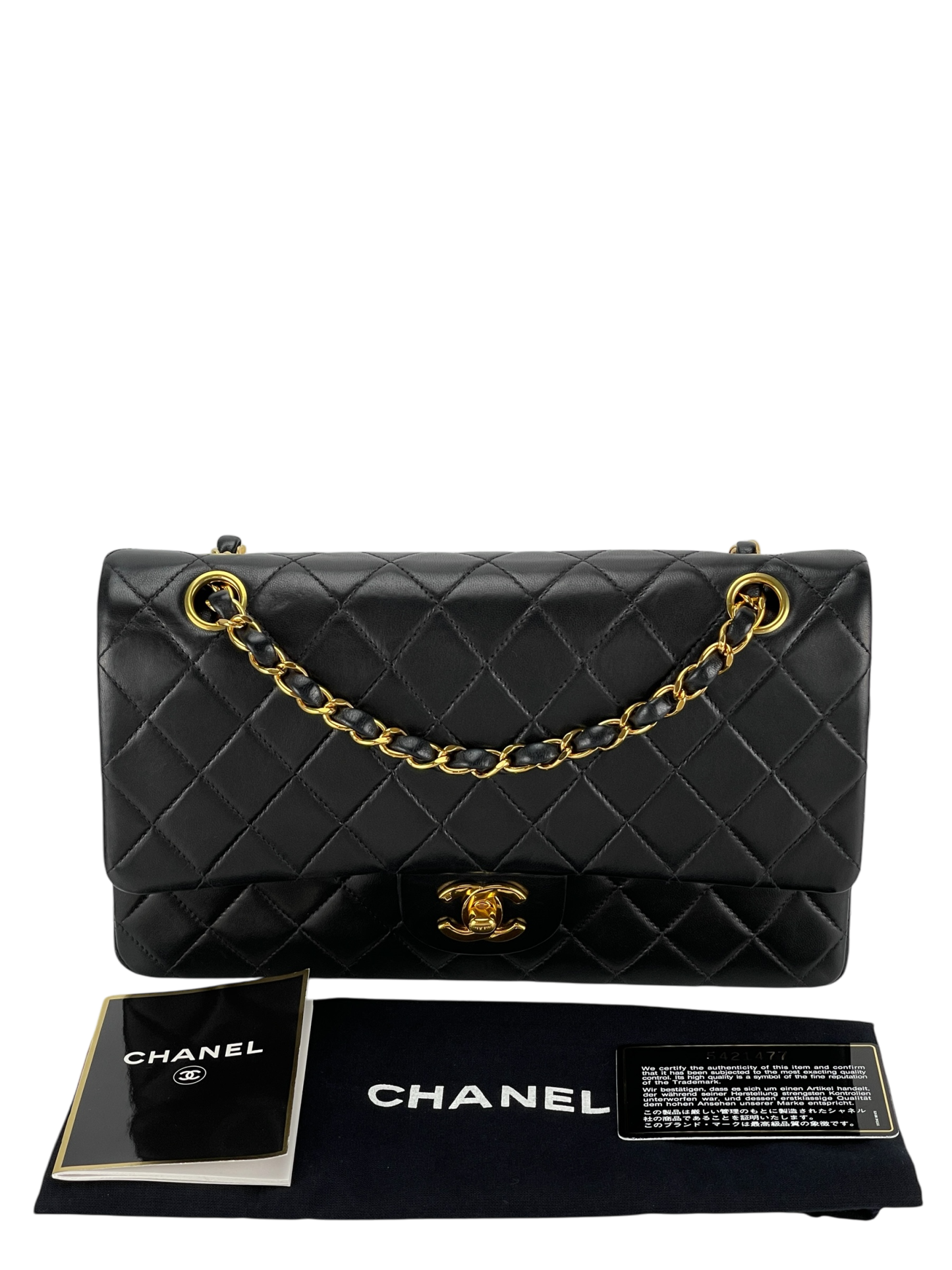 CHANEL - Medium Classic Double Flap Bag Black Lambskin Gold Hardware (CF25)