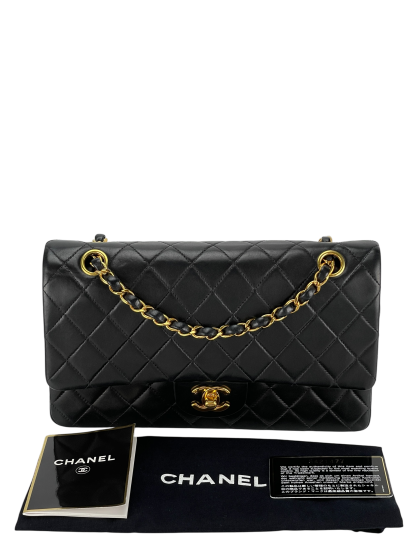 CHANEL - Medium Classic Double Flap Bag Black Lambskin Gold Hardware (CF25)