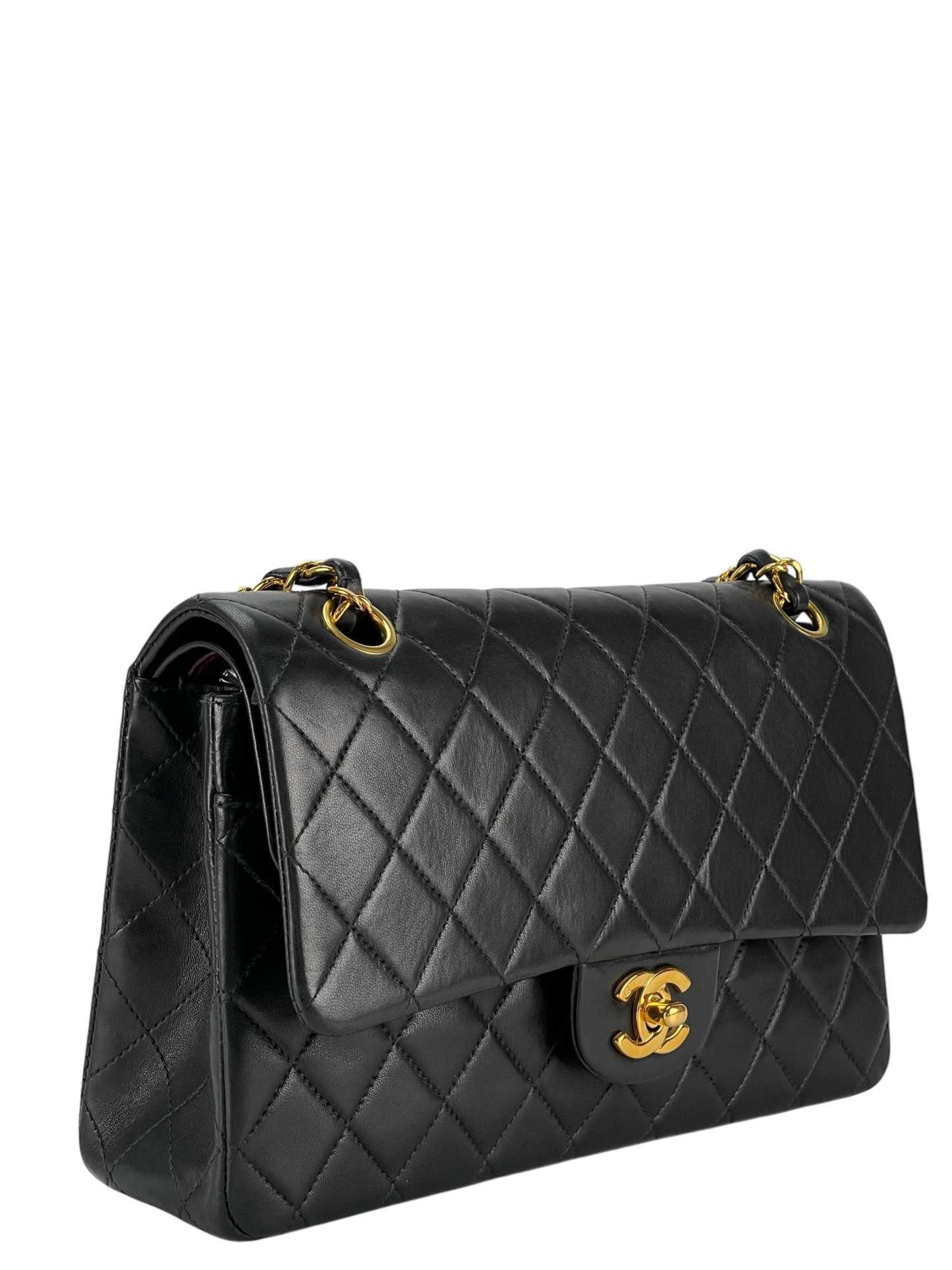 CHANEL - Medium Classic Double Flap Bag Black Lambskin Gold Hardware (CF25)