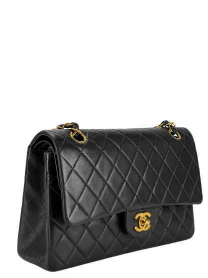 CHANEL - Medium Classic Double Flap Bag Black Lambskin Gold Hardware (CF25)