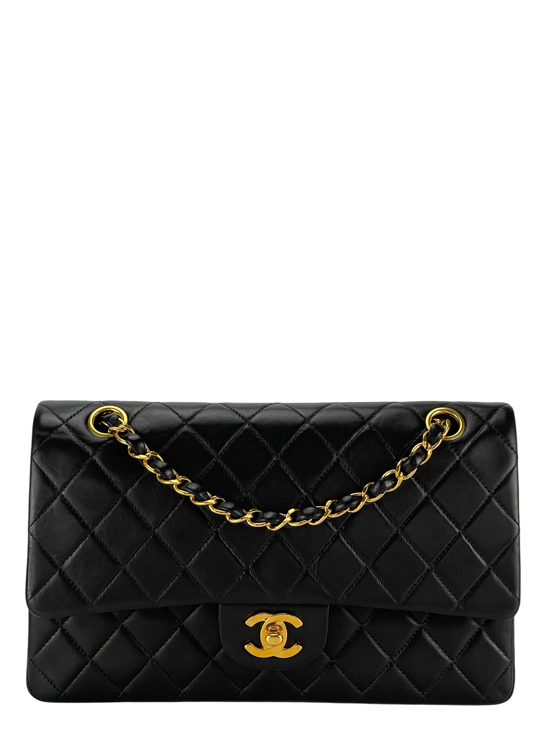 CHANEL - Medium Classic Double Flap Bag Black Lambskin Gold Hardware (CF25)