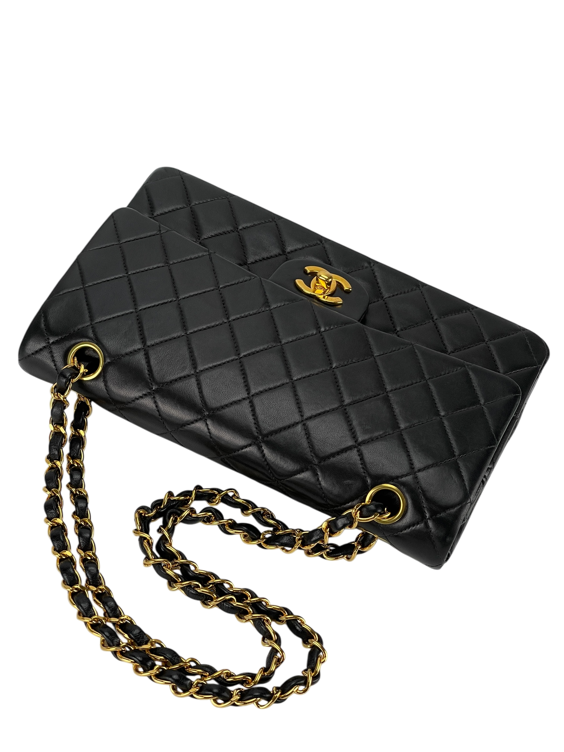 CHANEL - Medium Classic Double Flap Bag Black Lambskin Gold Hardware (CF25)