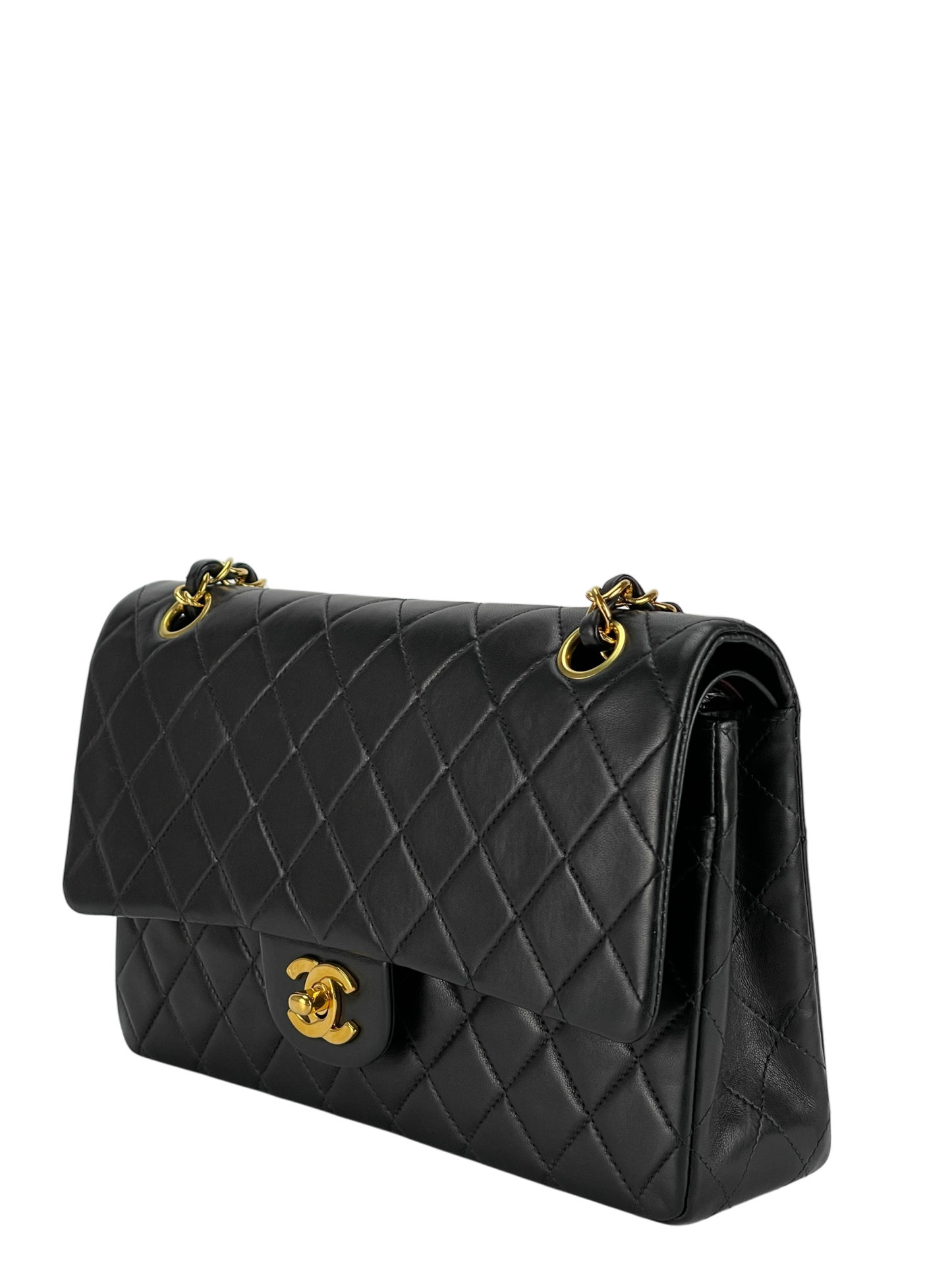 CHANEL - Medium Classic Double Flap Bag Black Lambskin Gold Hardware (CF25)