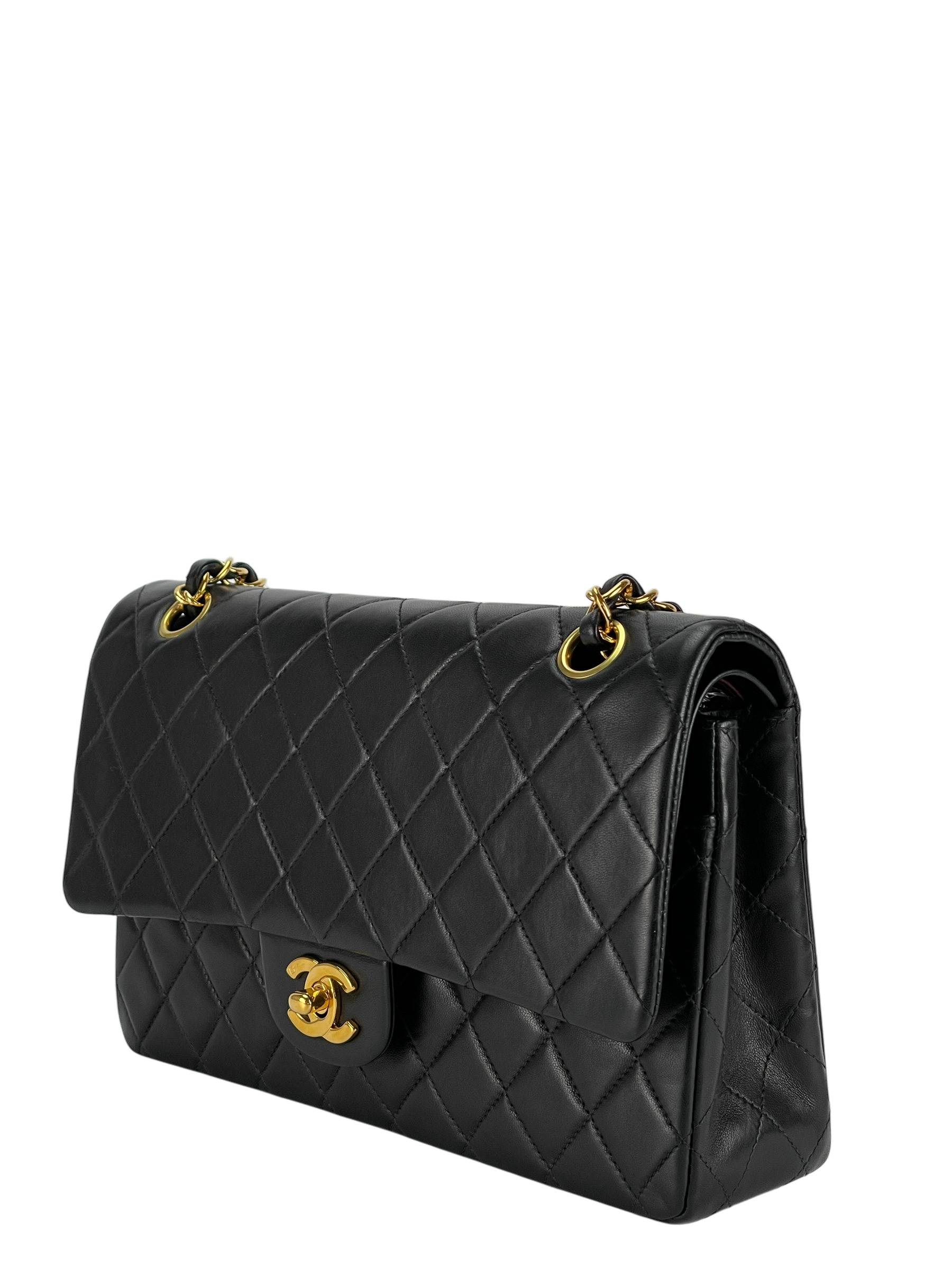 CHANEL - Medium Classic Double Flap Bag Black Lambskin Gold Hardware (CF25)